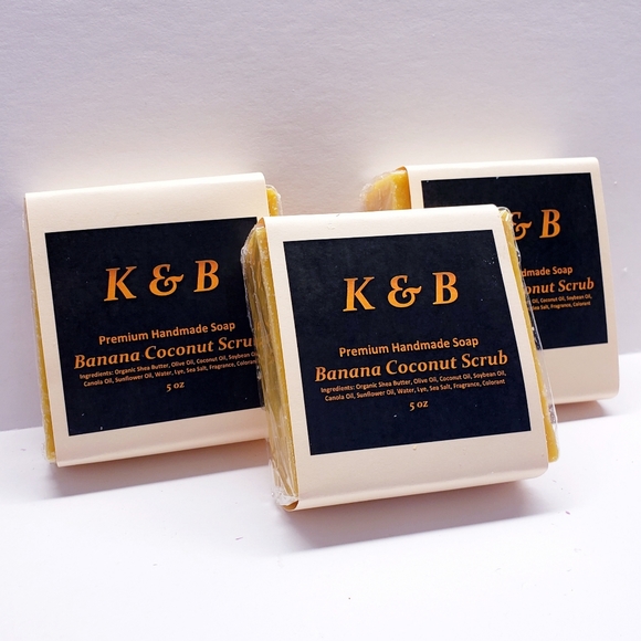 BANANA COCONUT SCRUB Premium Handmade Natural Body Bar Soap, 5 oz (3 pack) - Picture 4 of 6